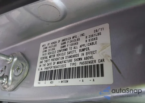 2012 Honda Accord 2.4 Ex из США, поврежденный, VIN 1HGCP2F76CA010220